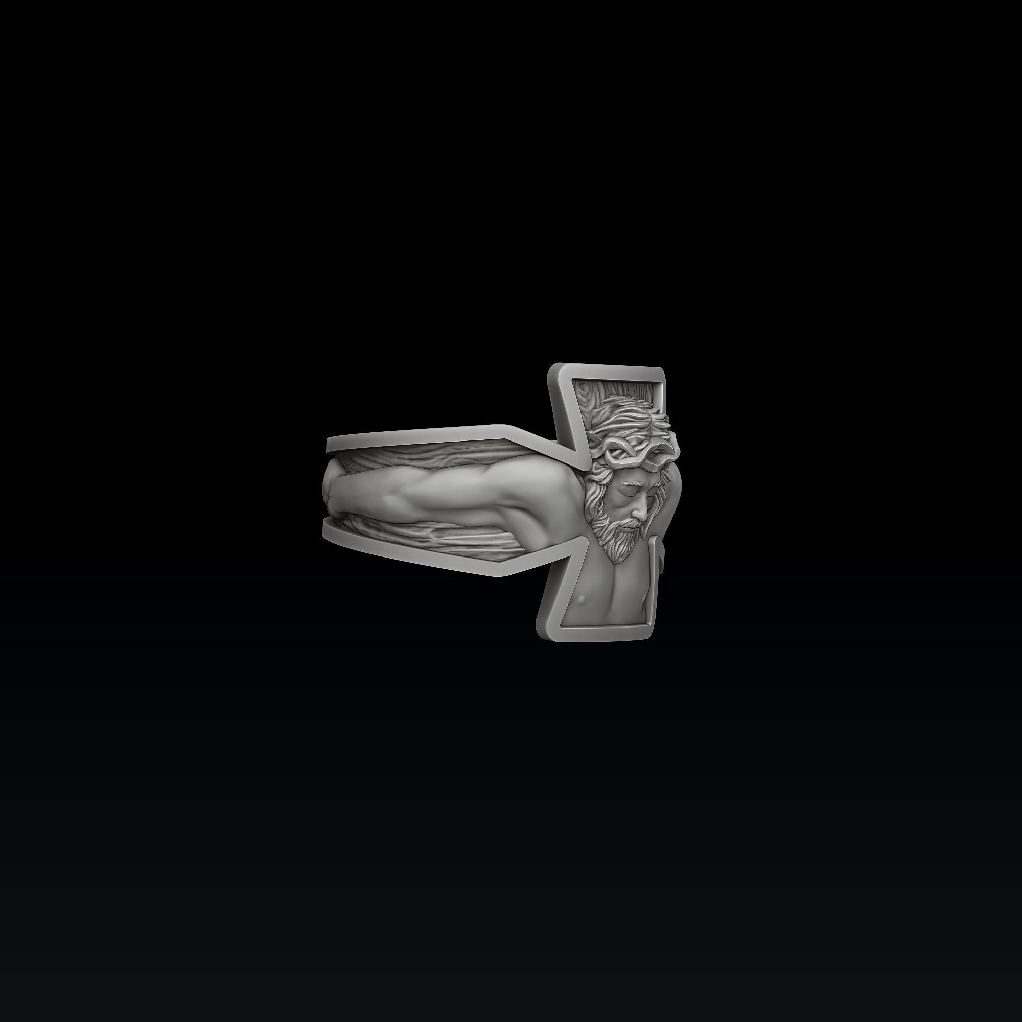 Jesus Crucifixion Cross Ring 3D print model_3