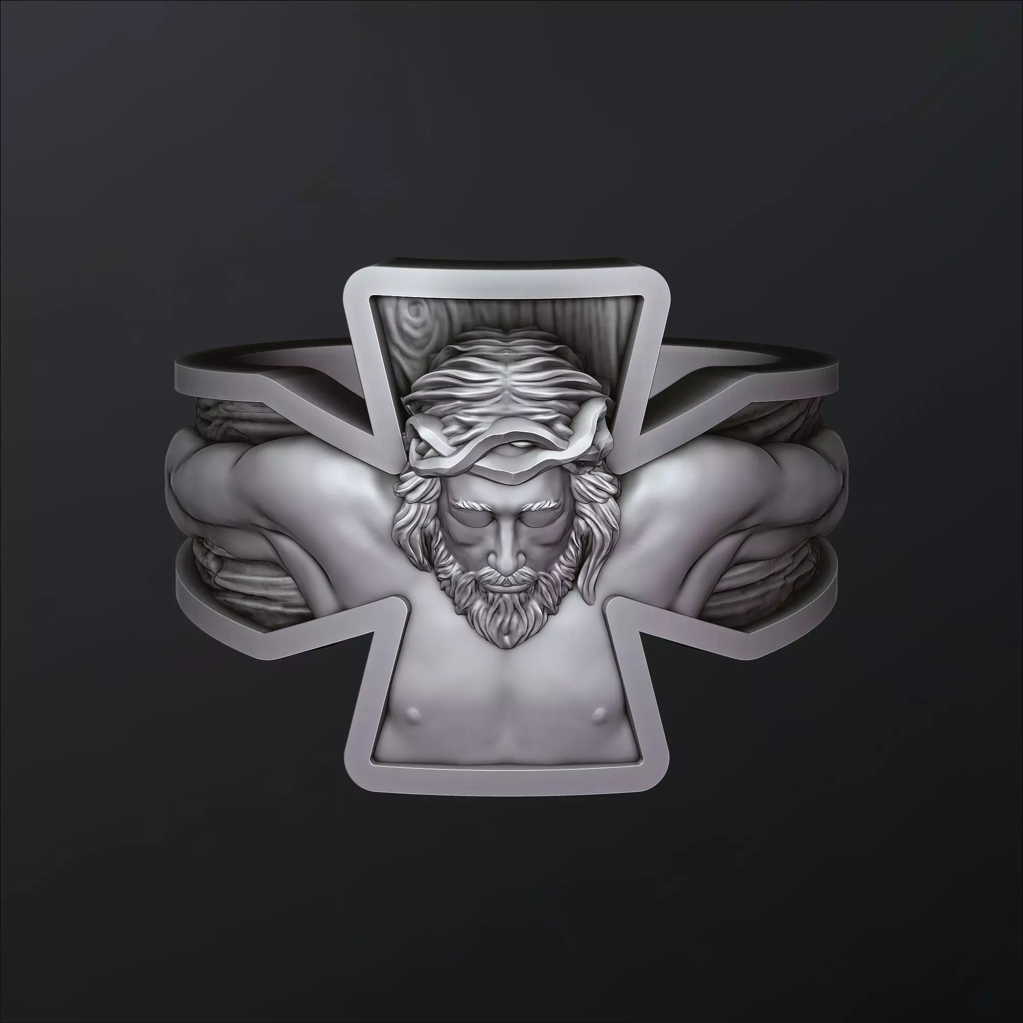 Jesus Crucifixion Cross Ring 3D print model_0