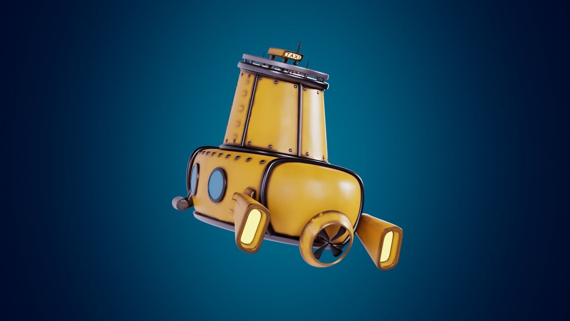 3D Stylized Yellow Submarine Cartoon Taxi Model 3D model_3