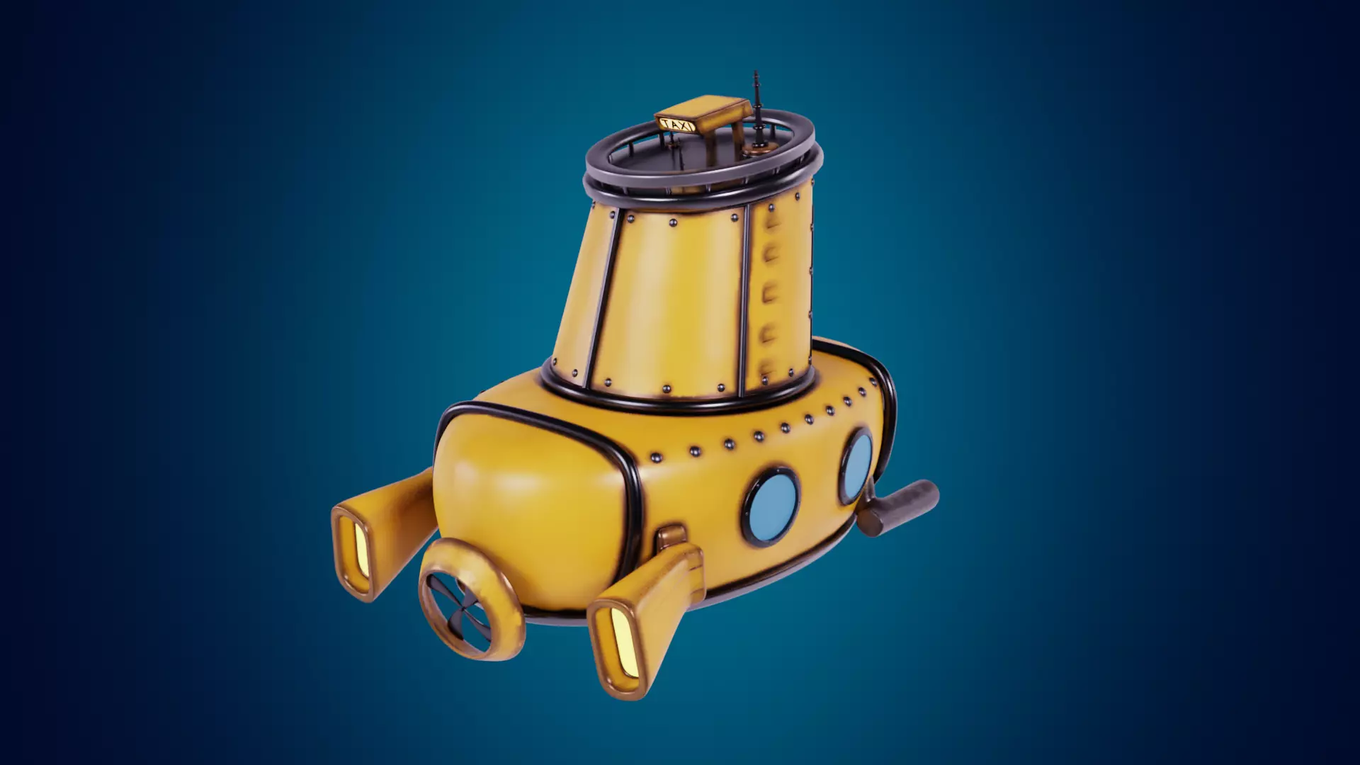 3D Stylized Yellow Submarine Cartoon Taxi Model 3D model_0