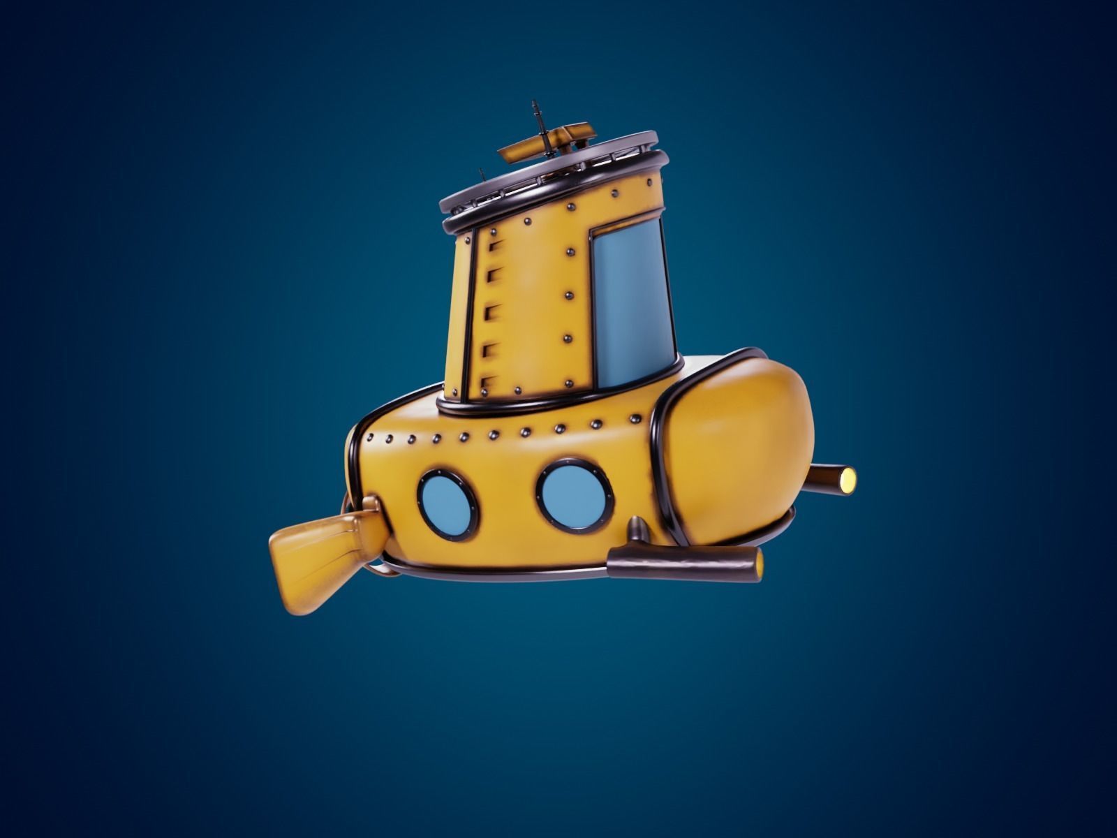 3D Stylized Yellow Submarine Cartoon Taxi Model 3D model_8