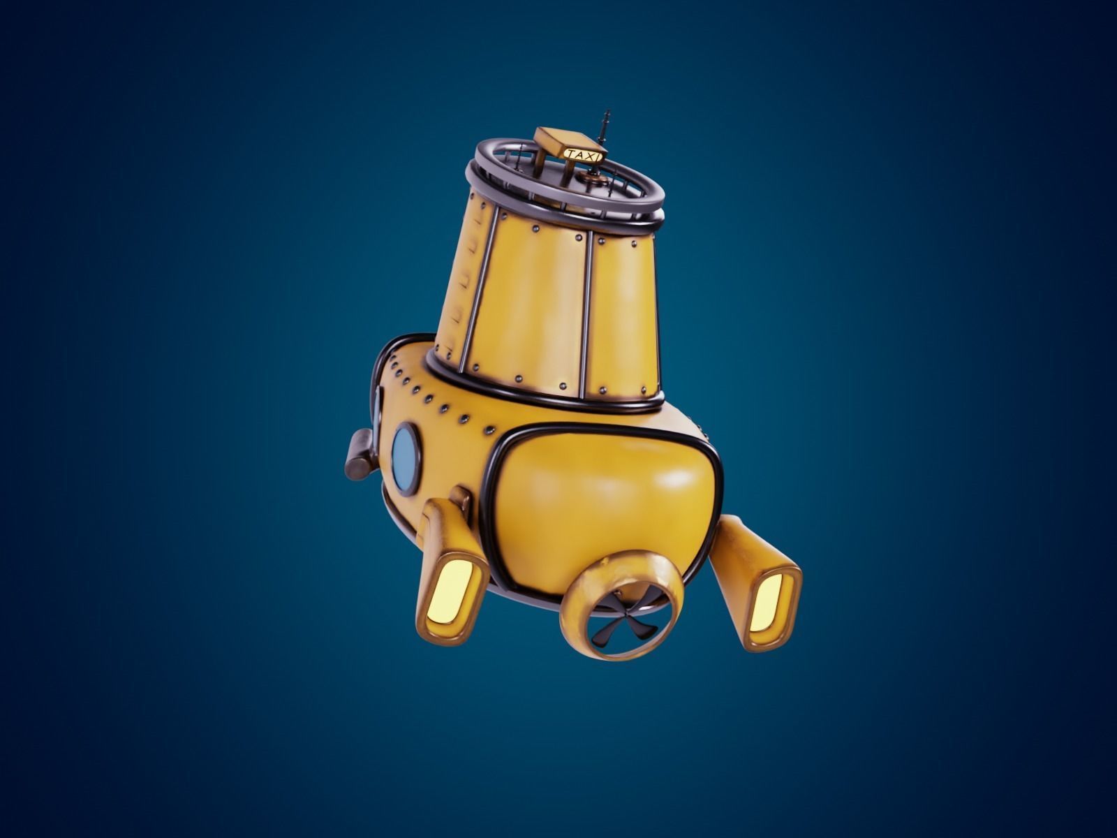 3D Stylized Yellow Submarine Cartoon Taxi Model 3D model_9