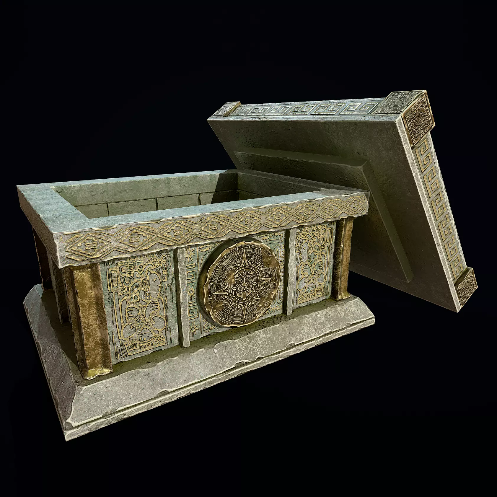 Aztec Stone Chest Low-poly 3D model