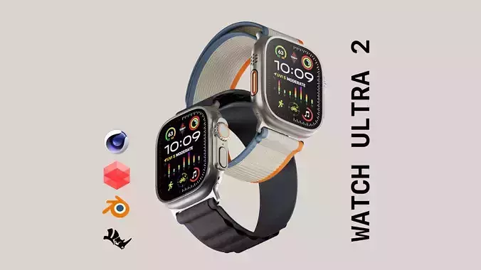 Apple Watch Ultra 2 - Two Bands Loops - HQ 3D Model 3D model