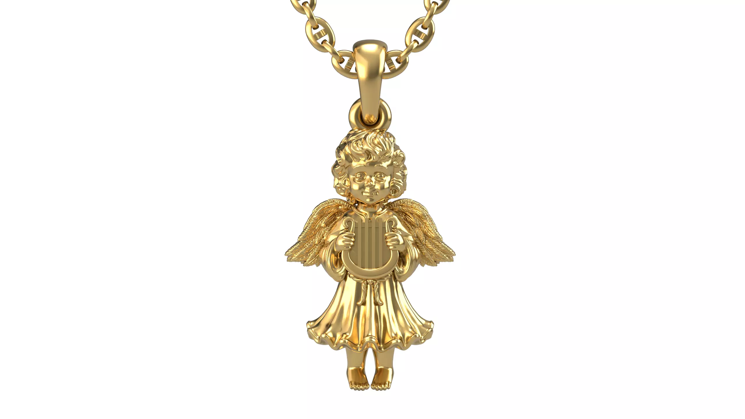 Angel Pendant With Harp 3D print model_0