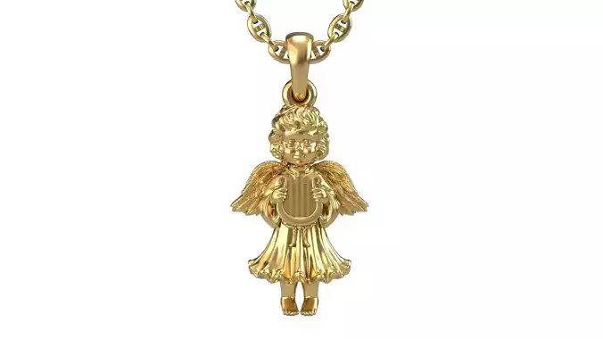 Angel Pendant With Harp 3D print model