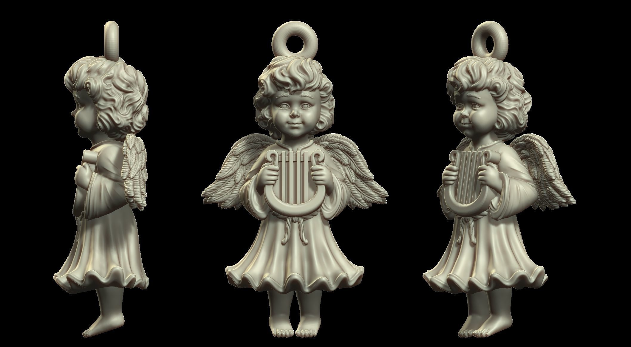 Angel Pendant With Harp 3D print model_1