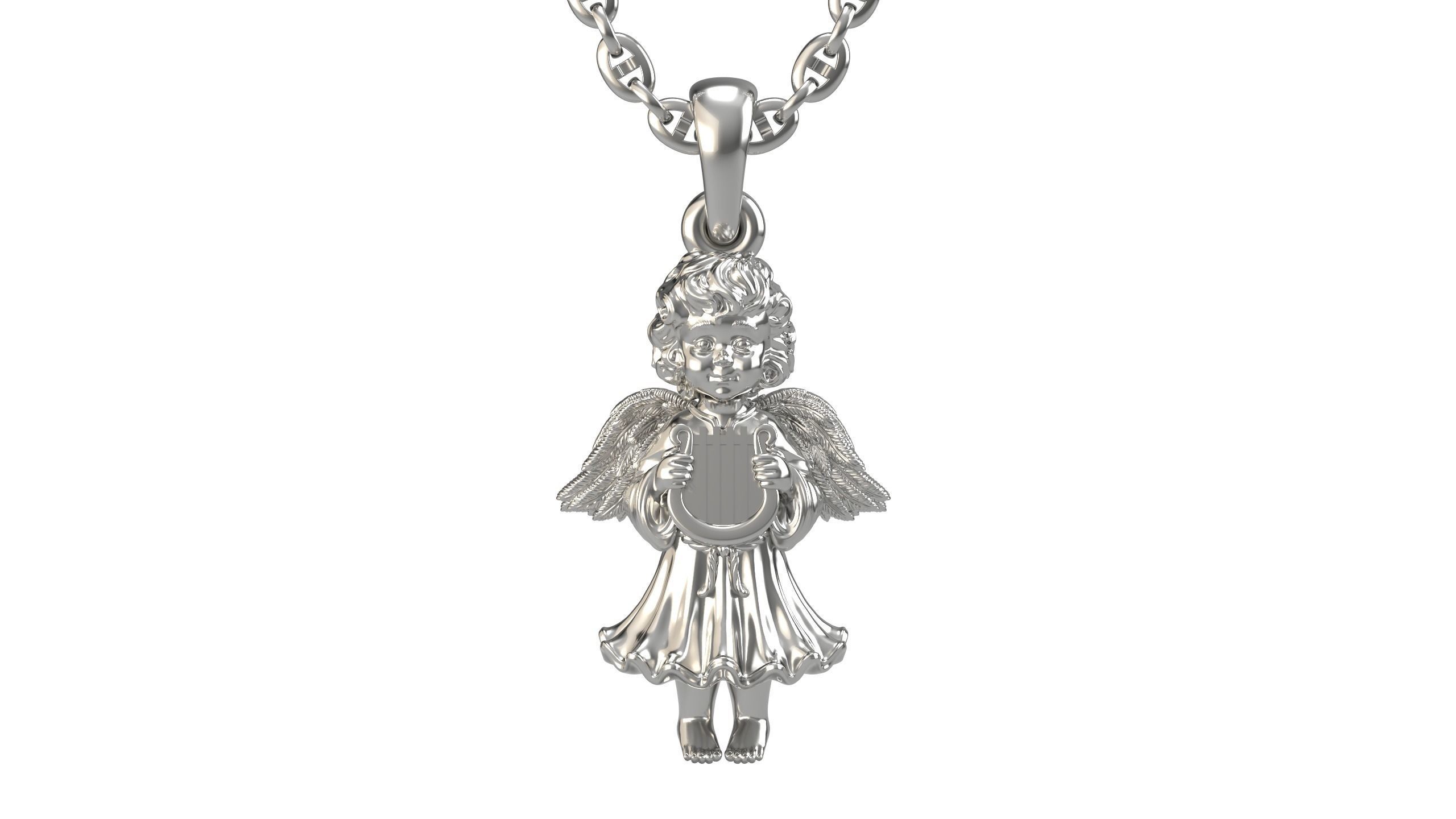 Angel Pendant With Harp 3D print model_4