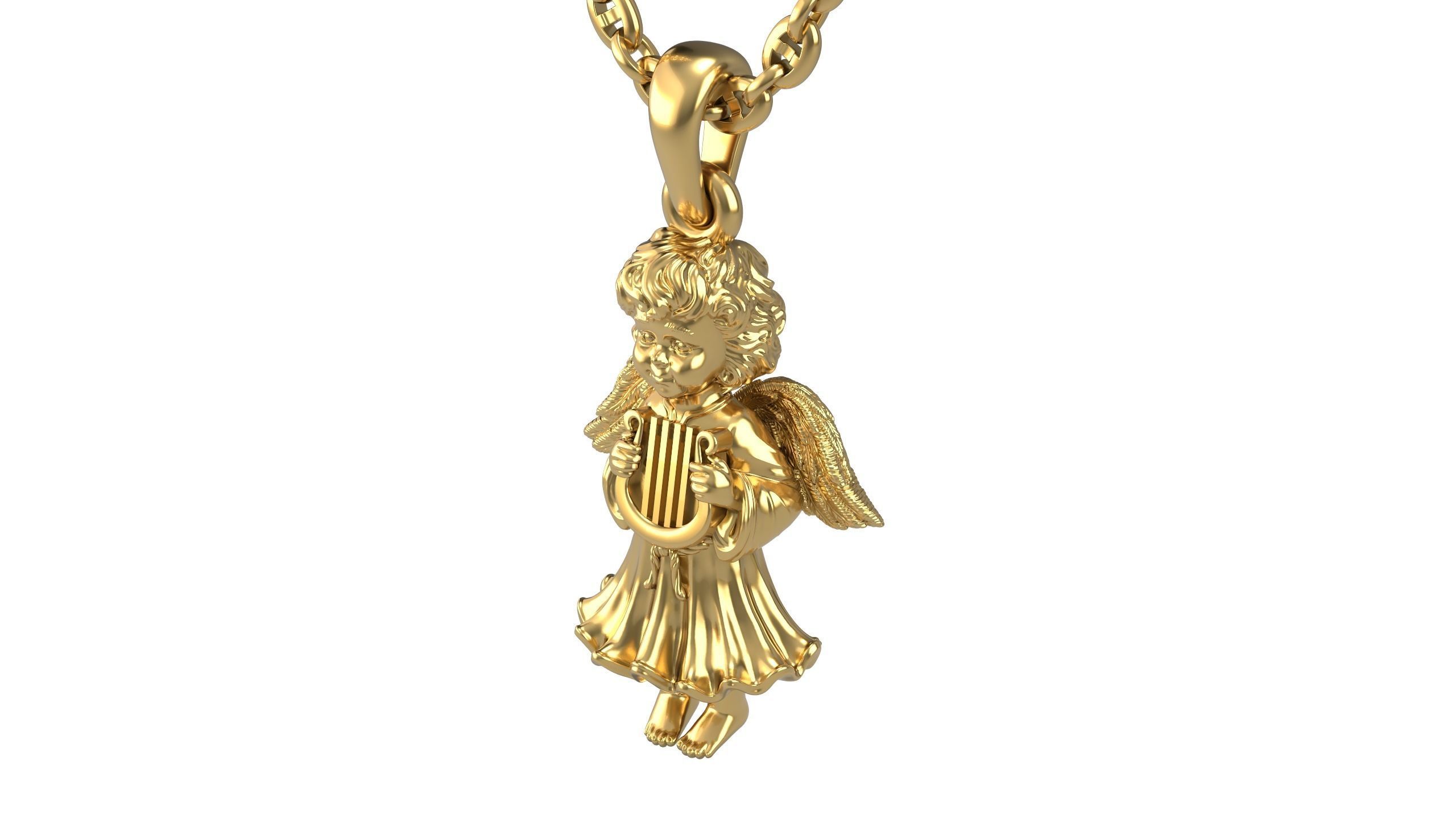 Angel Pendant With Harp 3D print model_3