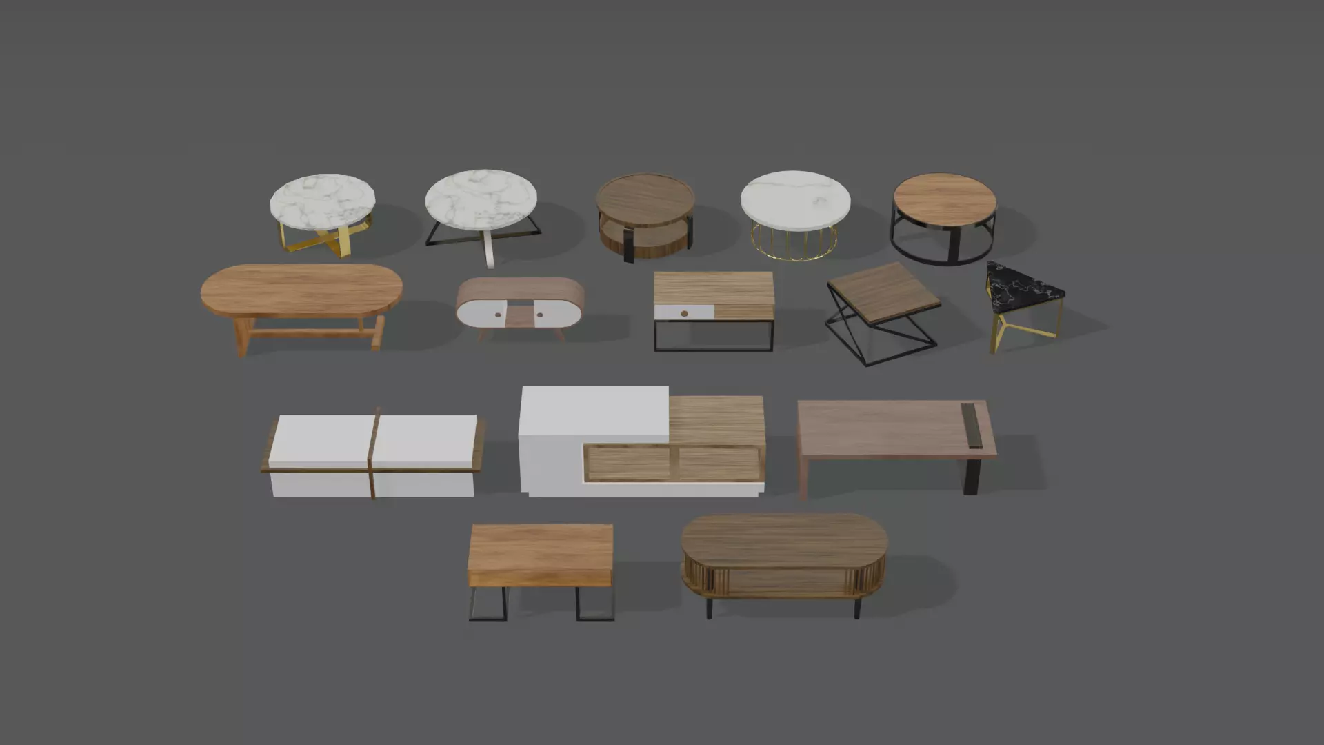 Low Polly Modern Coffee Table Set Free low-poly 3D model_0