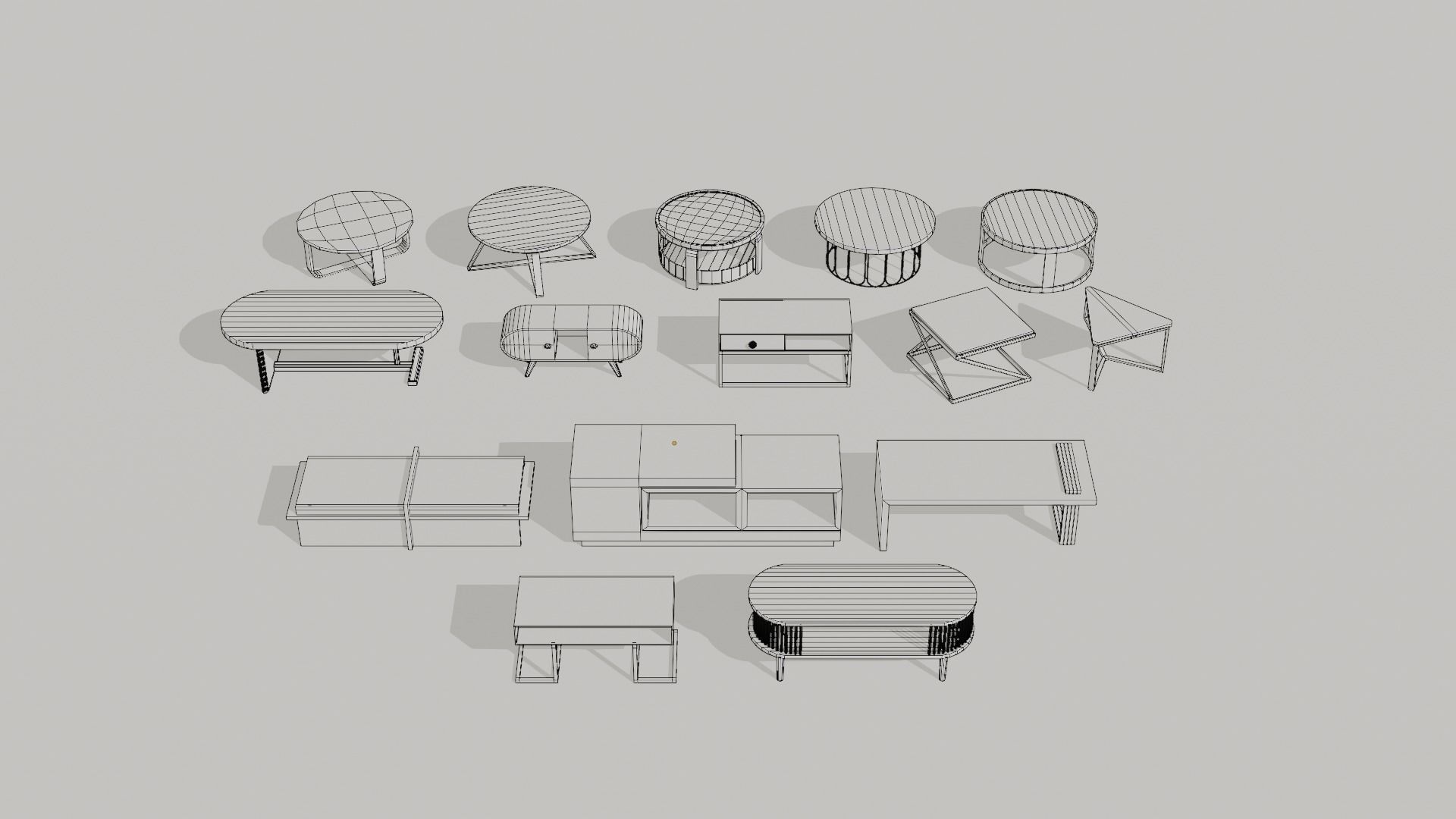 Low Polly Modern Coffee Table Set Free low-poly 3D model_17