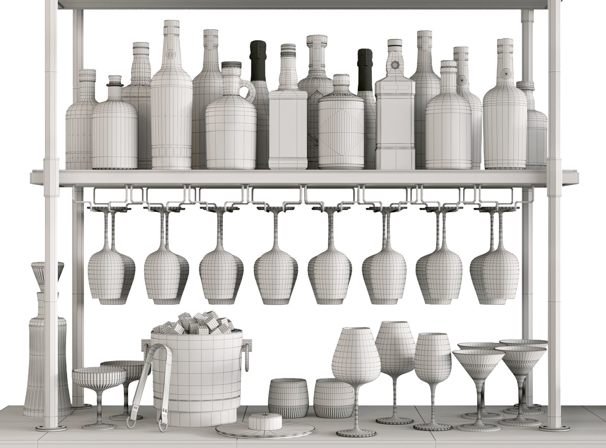 Bar Set 2 Liquor Bottles 3D model_5