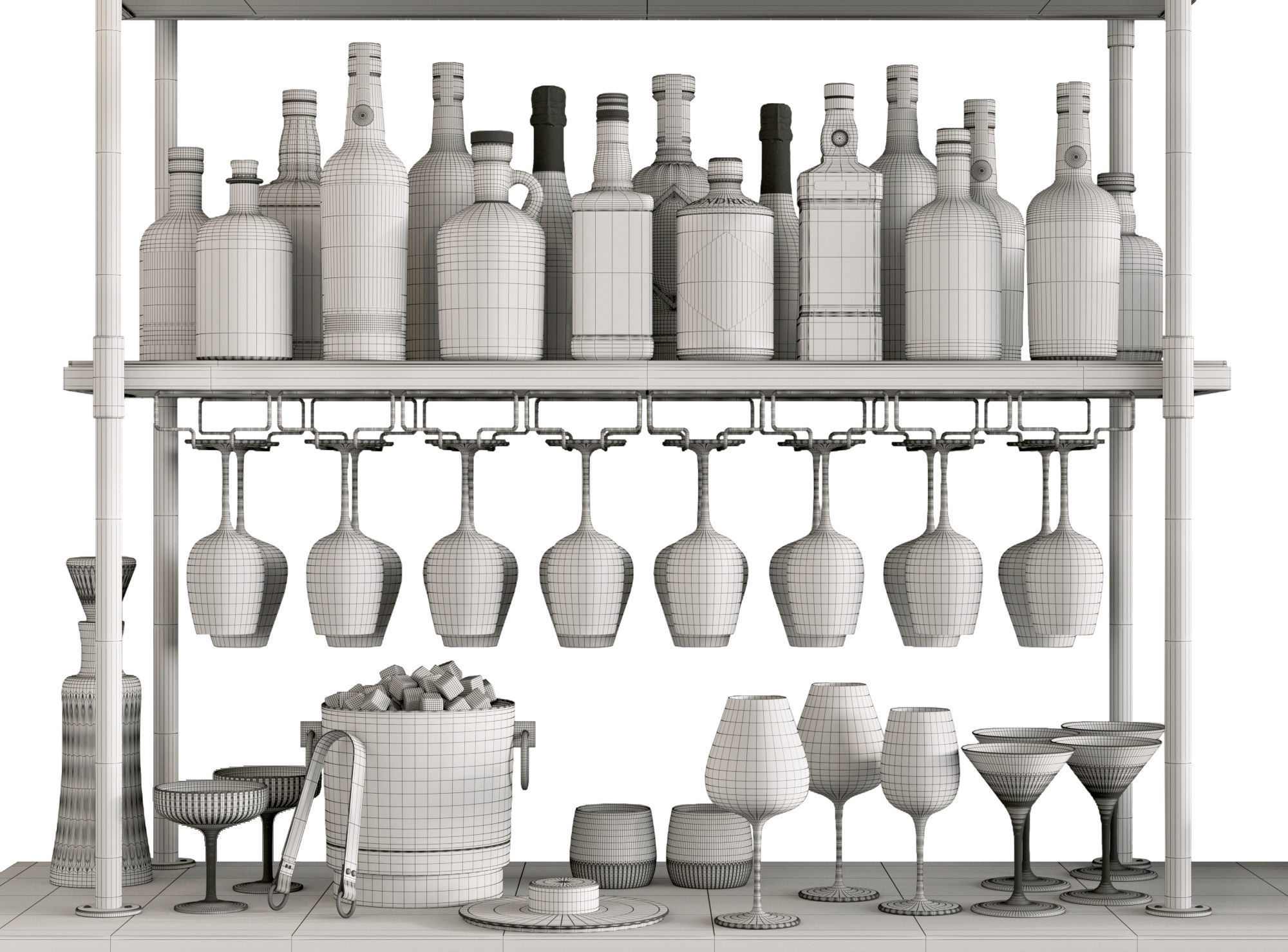 Bar Set 2 Liquor Bottles 3D model_4