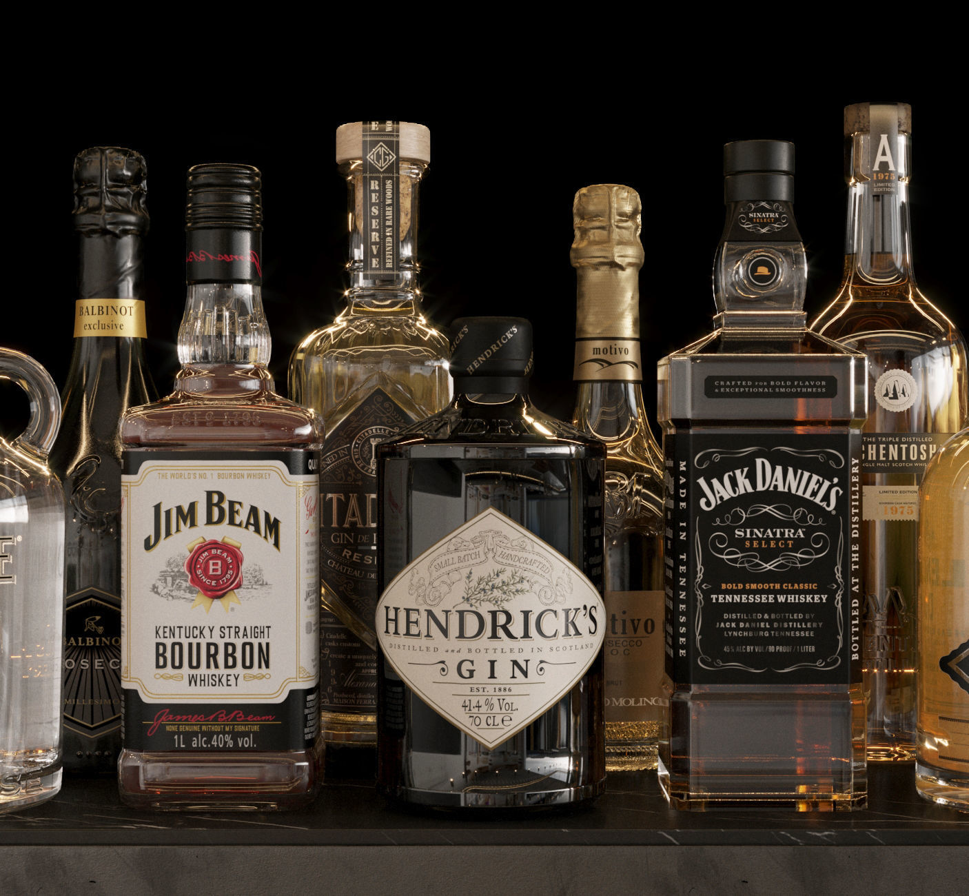 Bar Set 2 Liquor Bottles 3D model_1