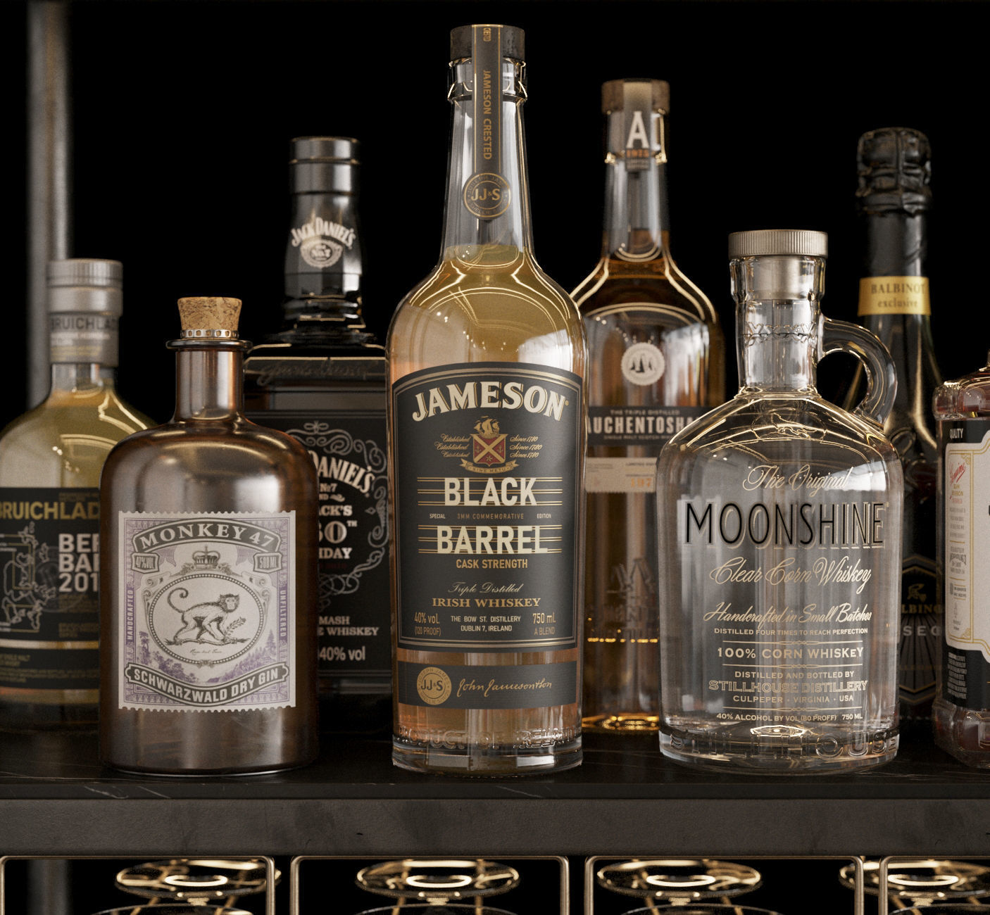 Bar Set 2 Liquor Bottles 3D model_3