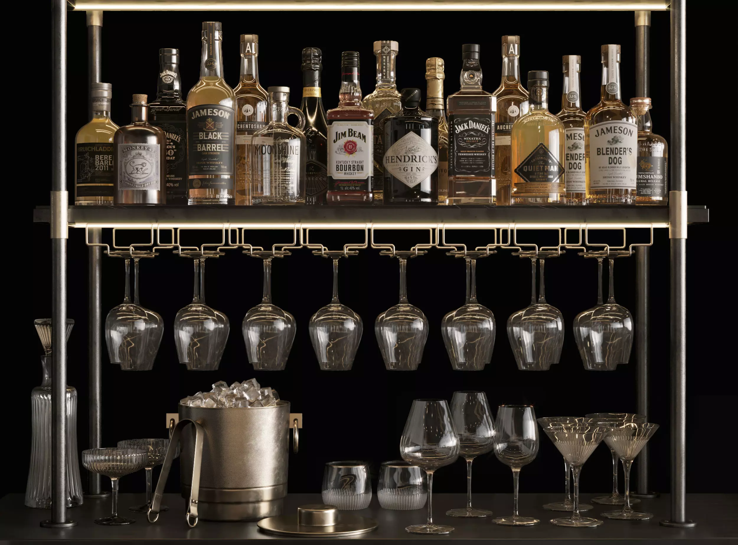 Bar Set 2 Liquor Bottles 3D model_0