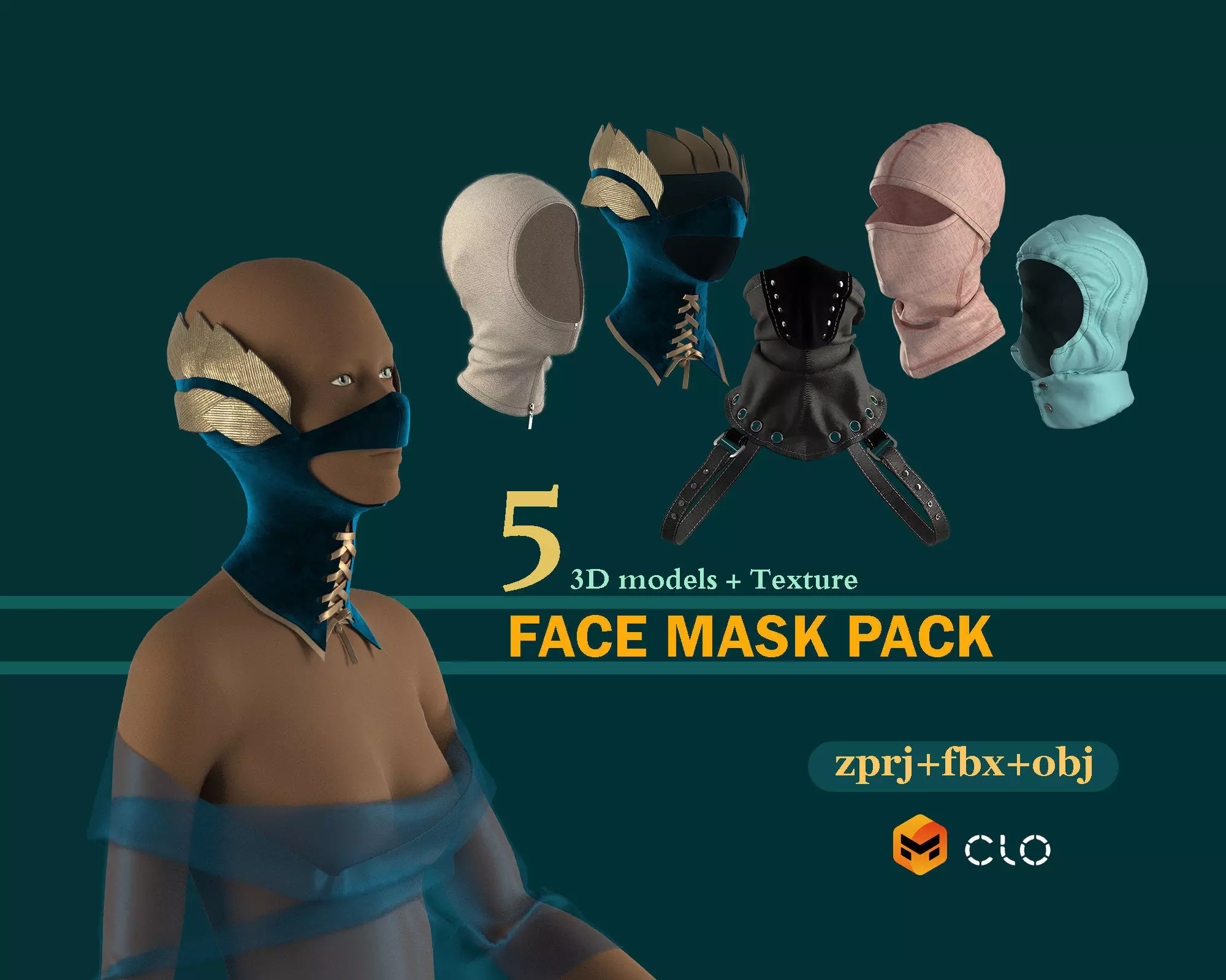 FEMALE FACE MASK PACK CLO MD projects FBX OBJ 3D model