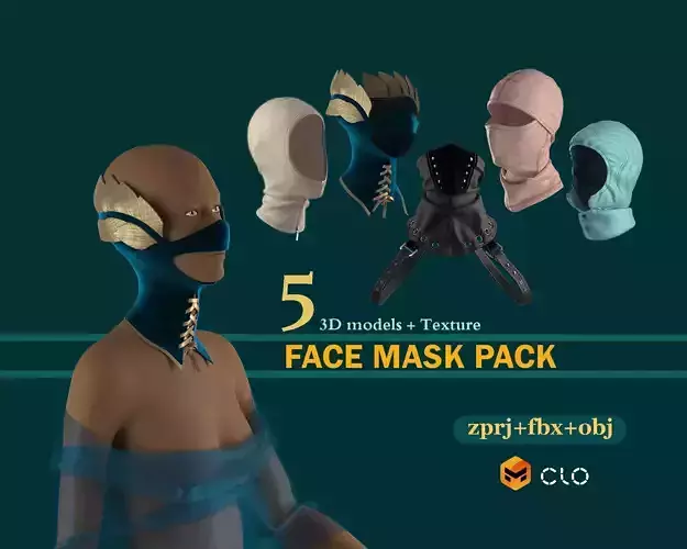 FEMALE FACE MASK PACK     CLO  MD projects FBX OBJ