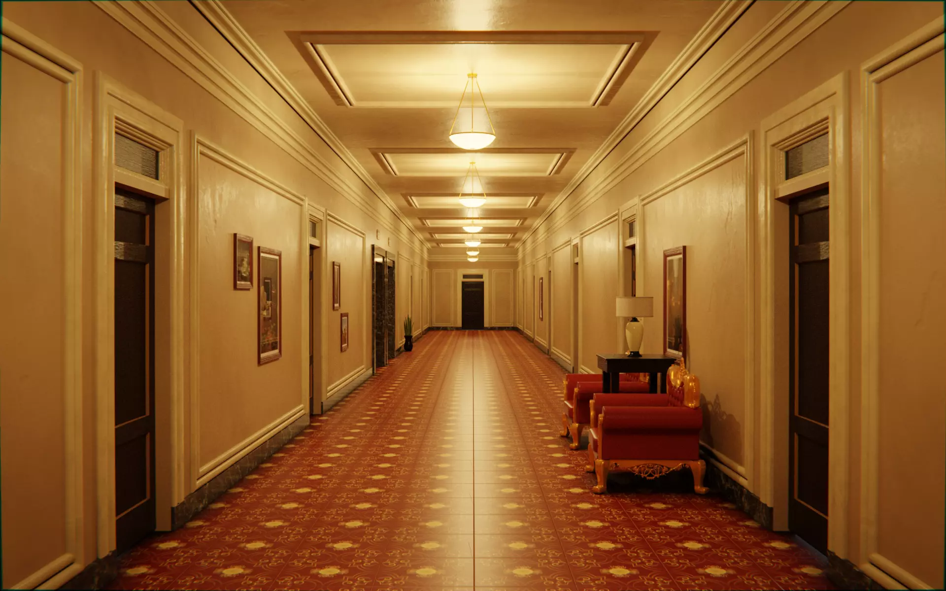 Hotel Corridor 3d Scene Low-poly 3D model
