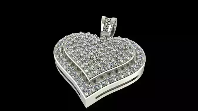 Double Layer Heart Pendant Pave Diamond 3D Model for Printing
