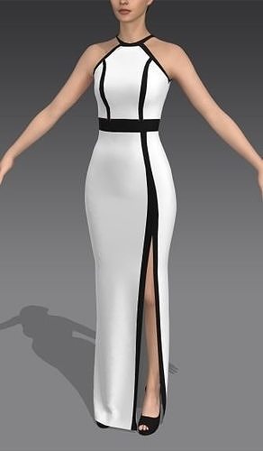 Black strap white dress modern chic glamour look Low-poly 3D model