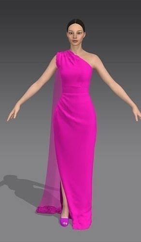 Dress one shoulder draped look Low-poly 3D model
