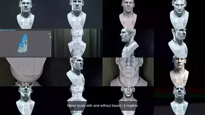 Messi busts with and without beard