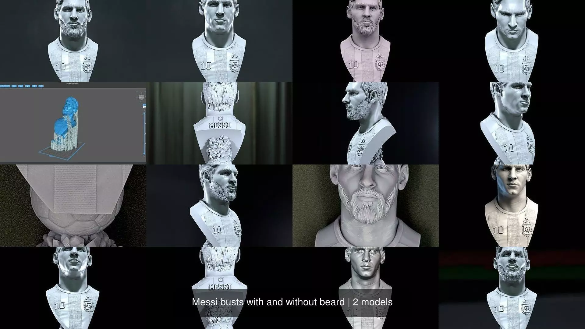 Messi busts with and without beard 3D Model Collection_1