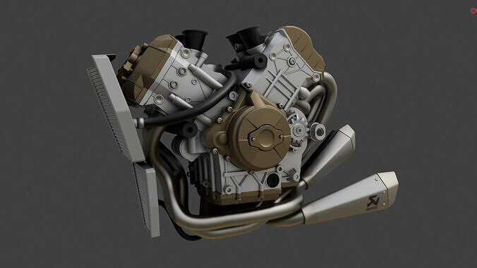 V4 panigale engines with Exhaust Low-poly 3D model