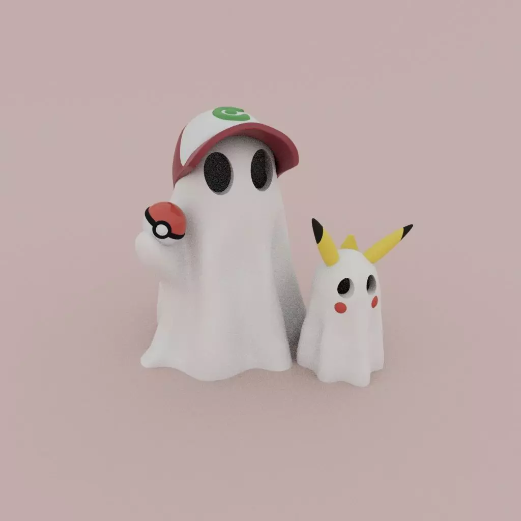 Cute little Boo cosplaying Ash and Pikachu 3D print model_0
