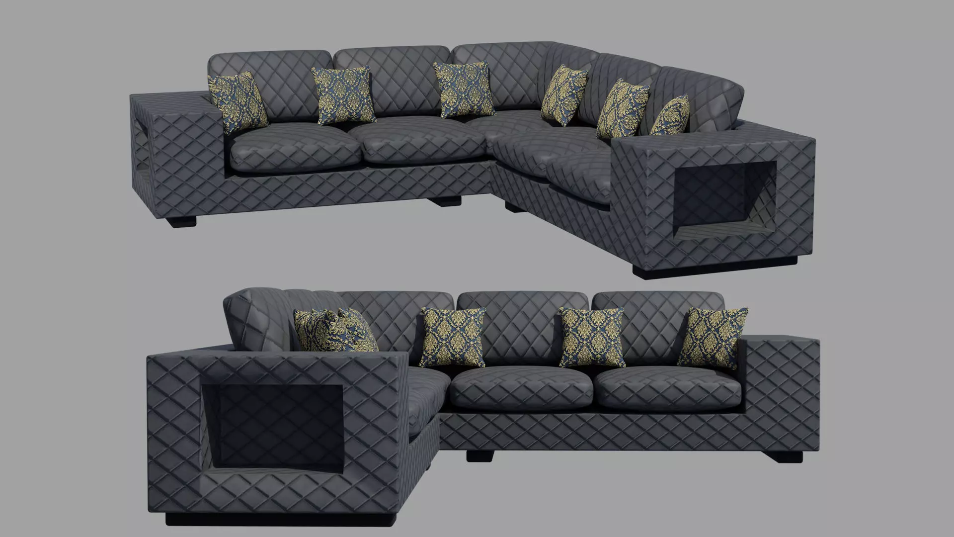 Black Color Sofa Set Low-poly 3D model