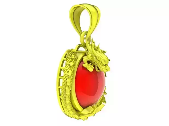 6609 Jewelry Art Oval Ruby Dragon Men Pendant