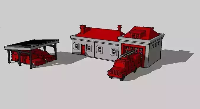 Country Fire Station w FireTrucks by Outland Models 3D Printable