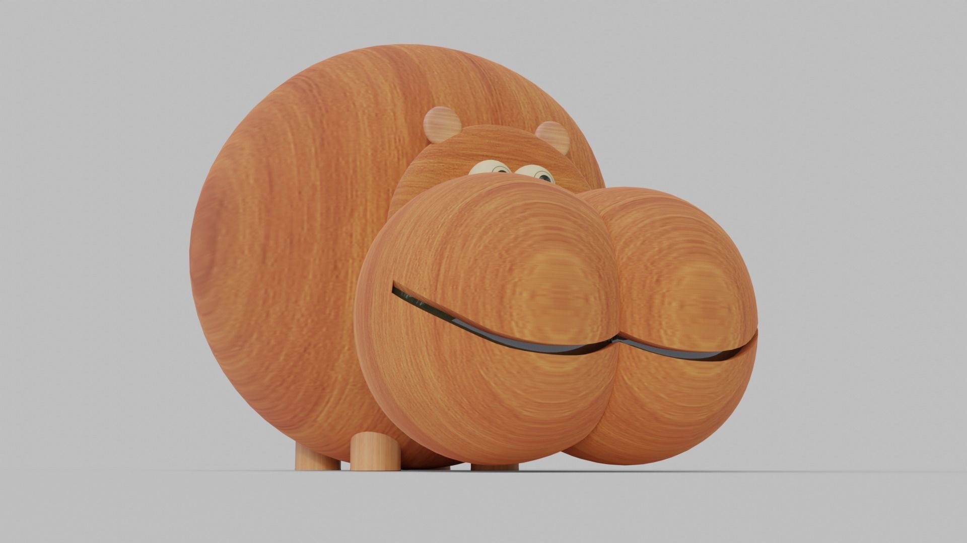Wooden Carving Hippo Theme Showpiece 3D model_2