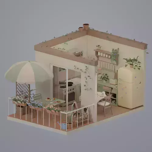 Kitchen and balcony 3D model