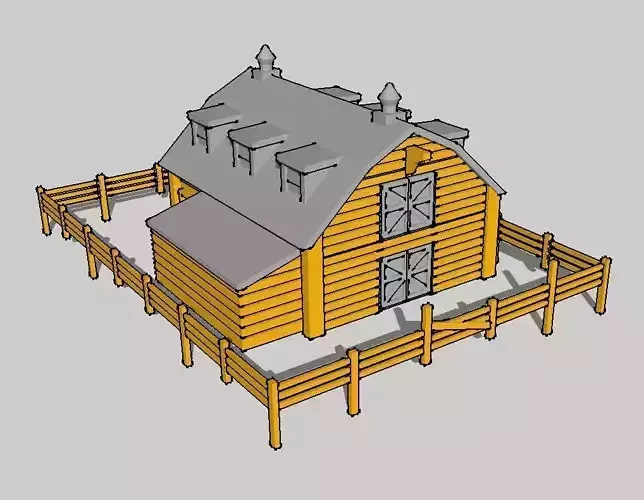 Countryside Barn with Fence by Outland Models 3D Printable 