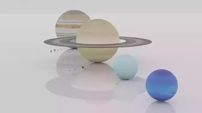Planet and moons with their real size 3D model