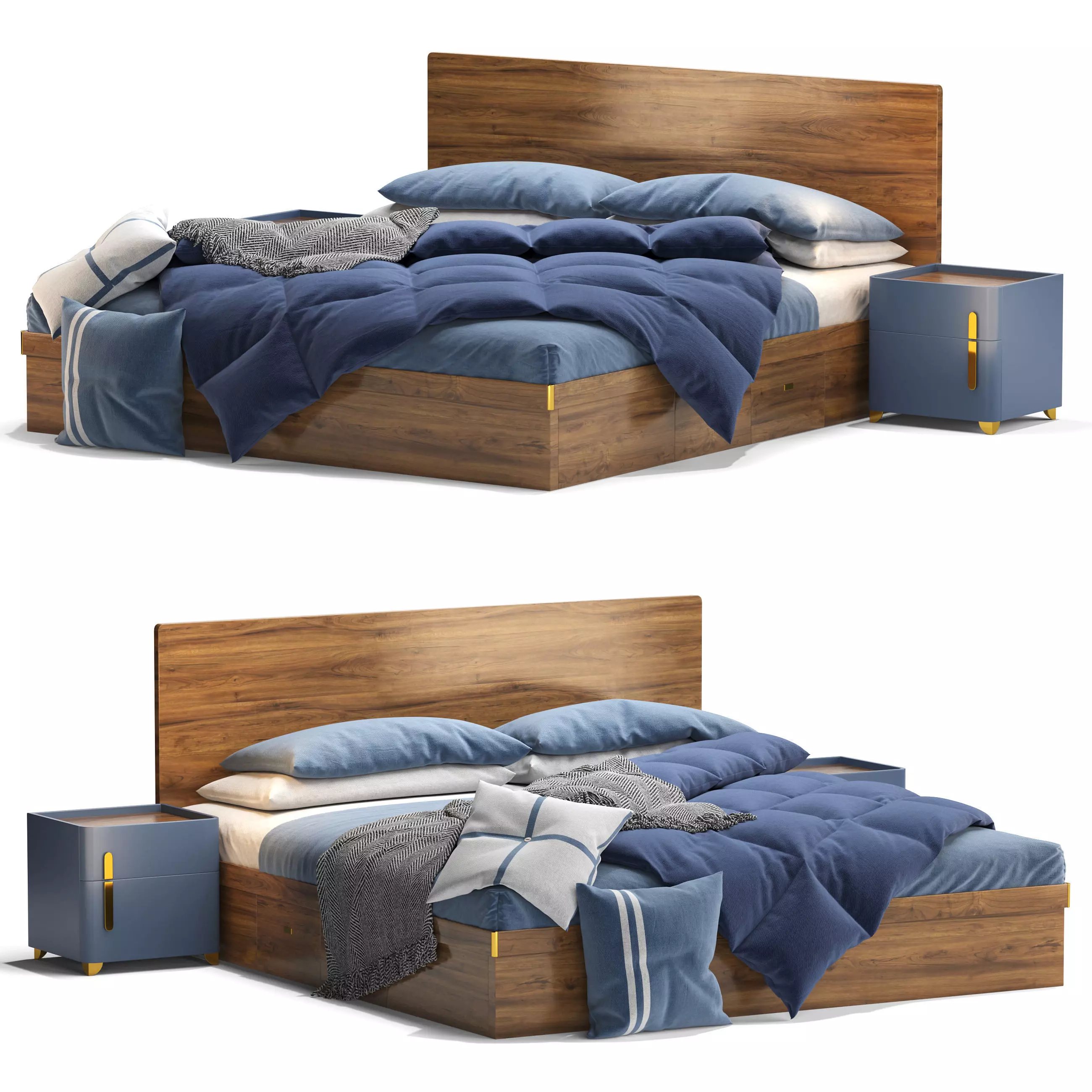 Brown Wooden Panel Bed Low-poly 3D model