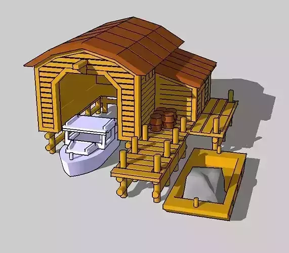 Waterfront Dockside Boathouse by Outland Models 3D Printable 