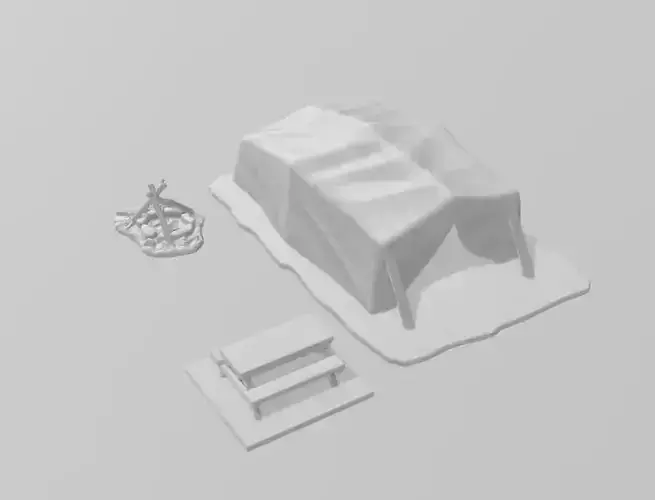 Campsite Set Tent Table Fire  by Outland Models 3D Printable