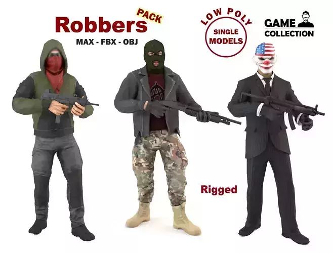 Robbers Pack Low-poly 3D model