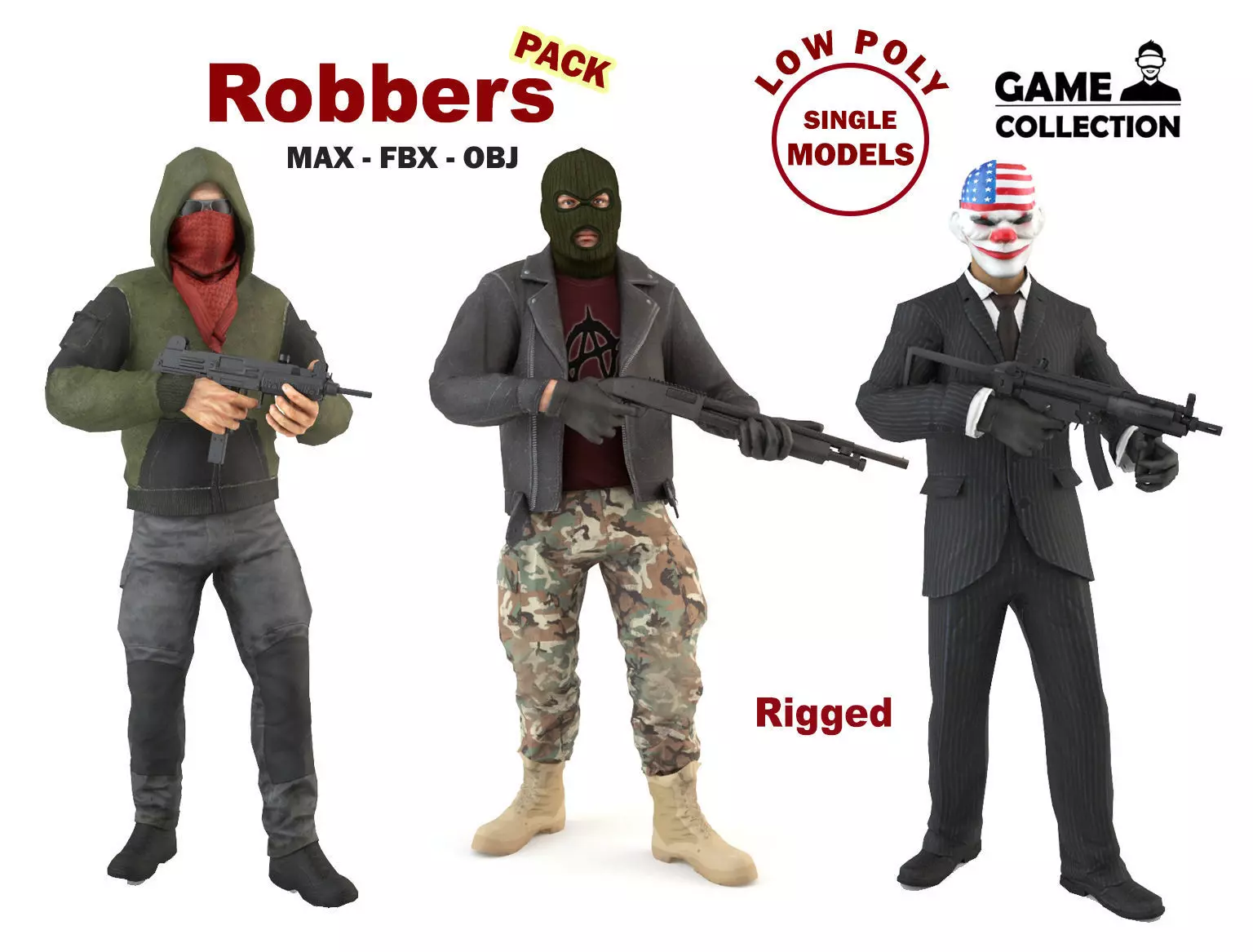Robbers Pack Low-poly 3D model_0