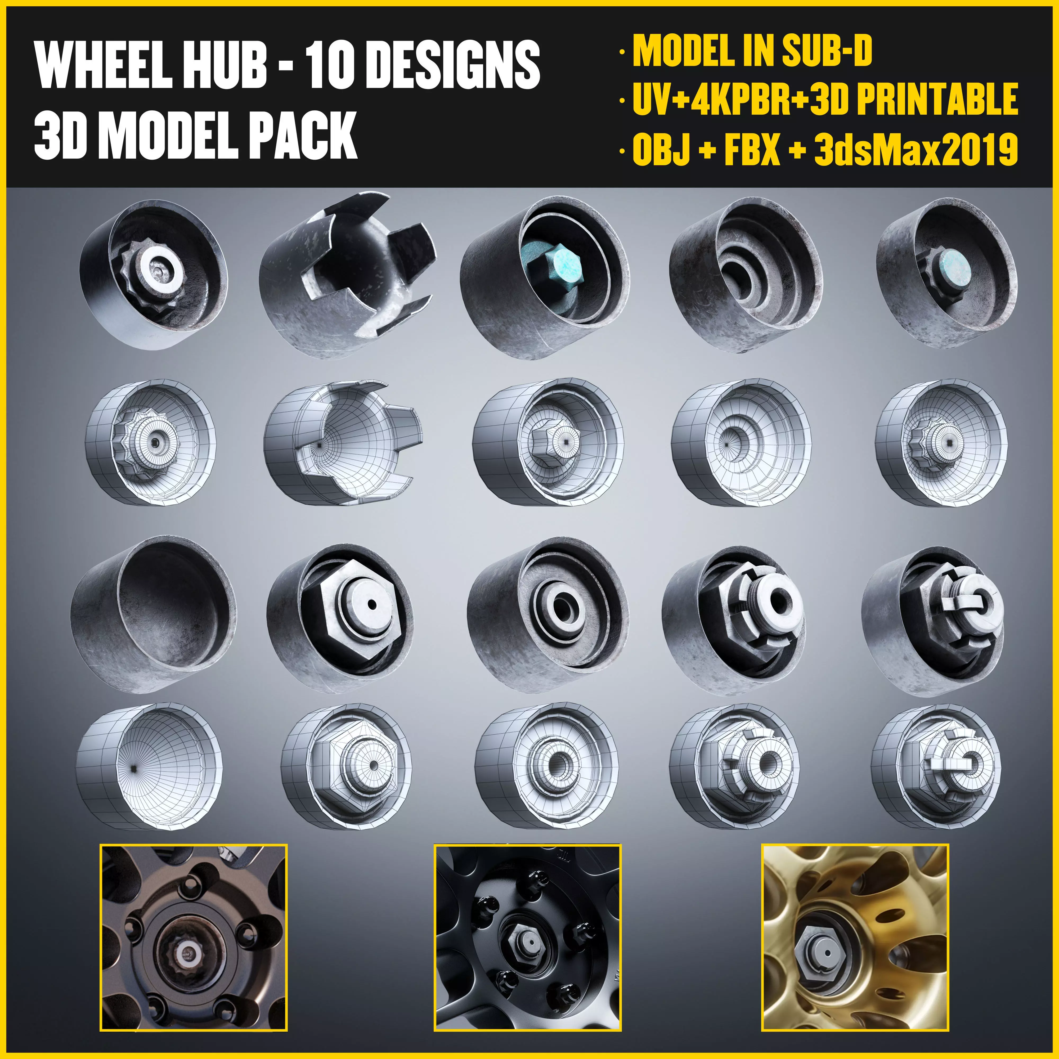 Wheel Center Hubs - 10 Designs Low-poly 3D model_0