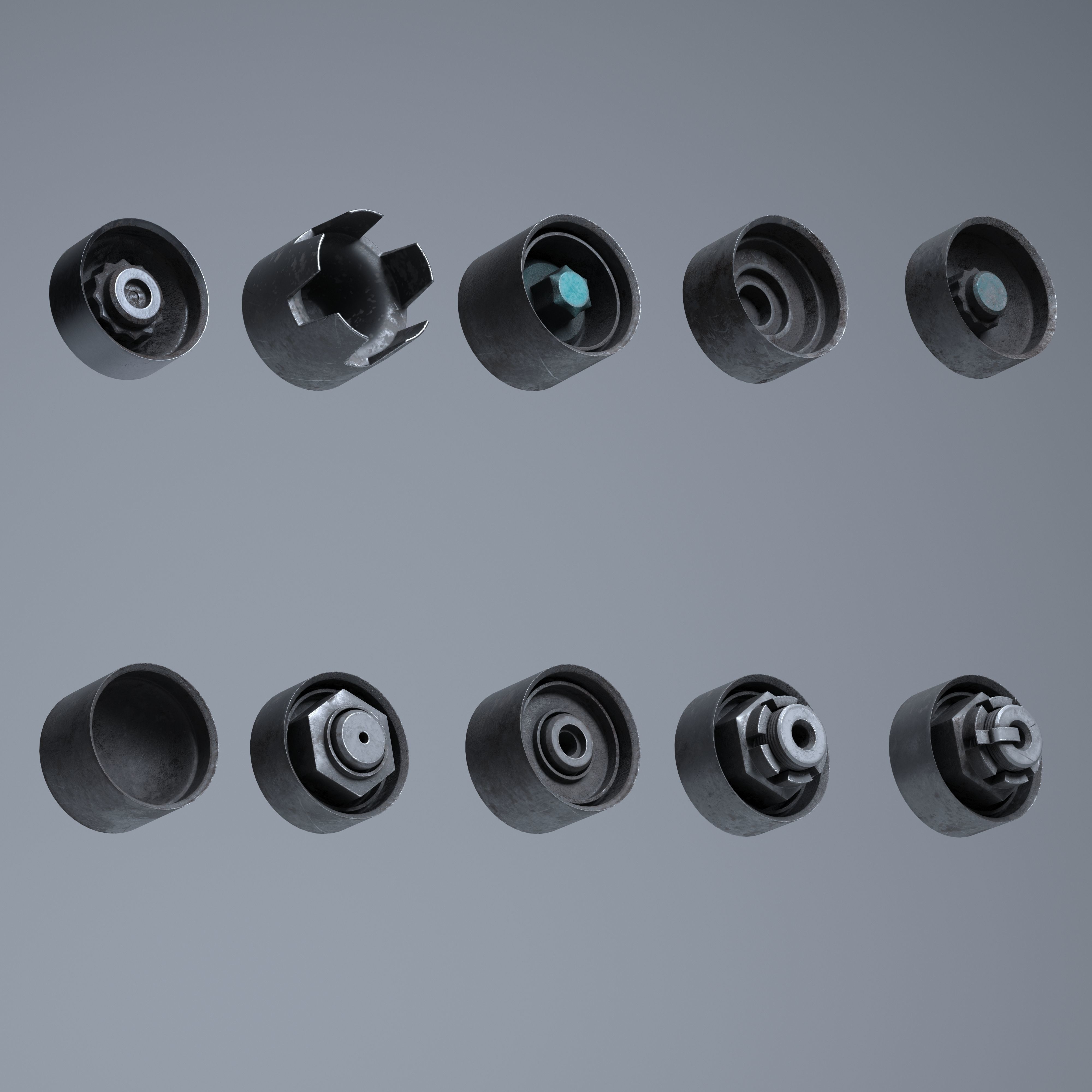 Wheel Center Hubs - 10 Designs Low-poly 3D model_1