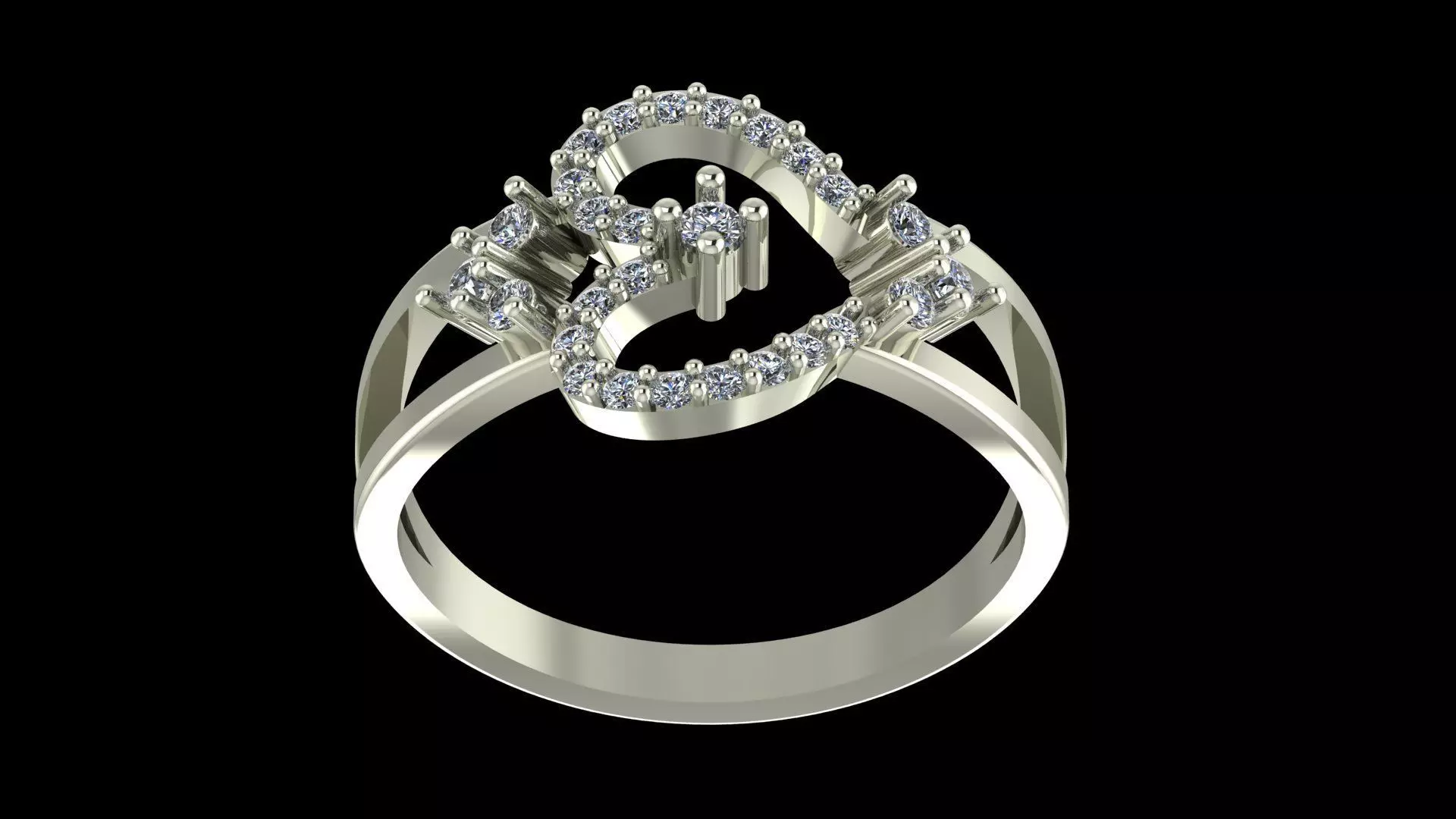 Heart Diamond Ring with 27 Stones Printable 3D Model 3D print model