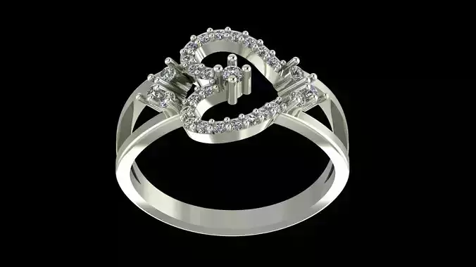 Heart Diamond Ring with 27 Stones  Printable 3D Model