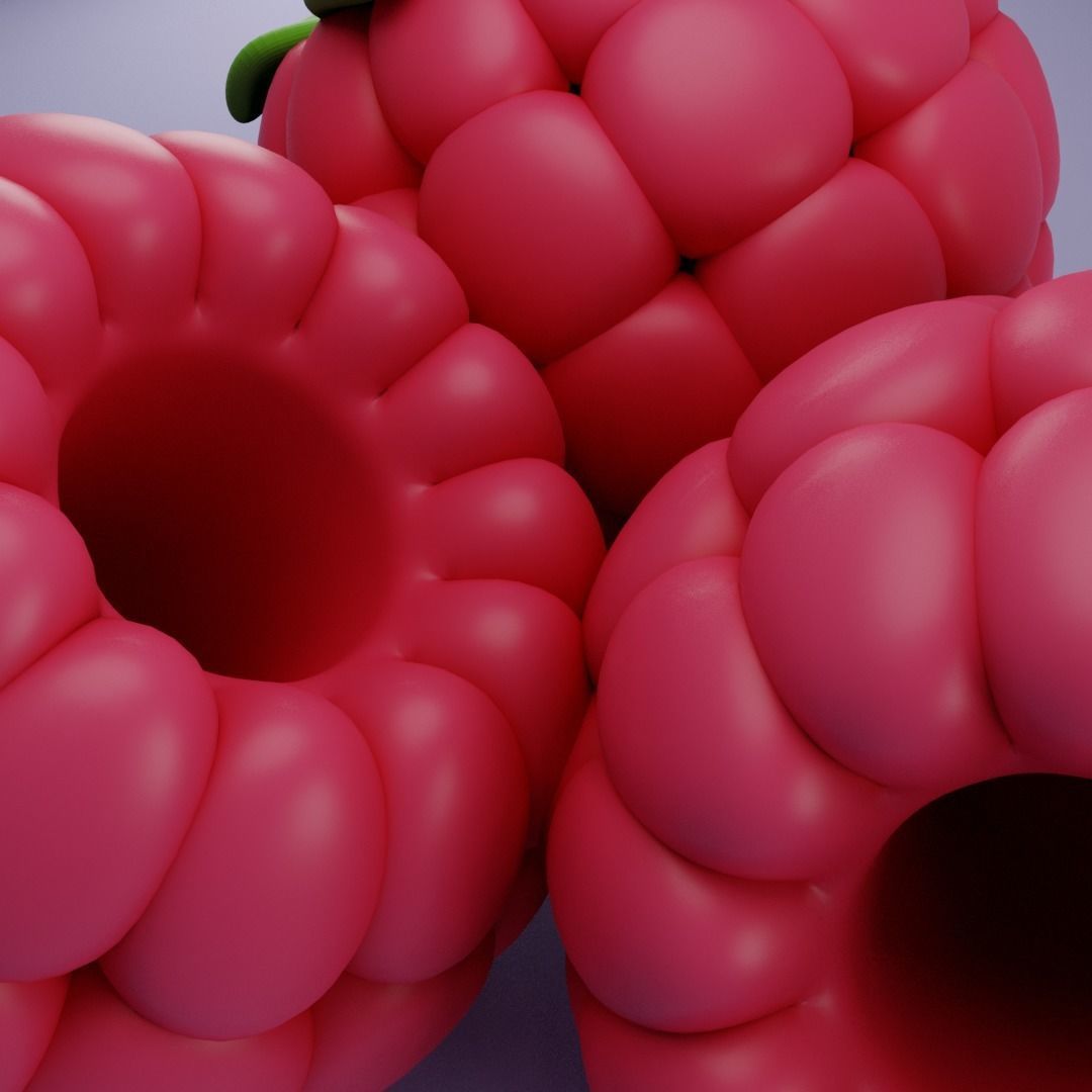 stylized raspberries Low-poly 3D model_2