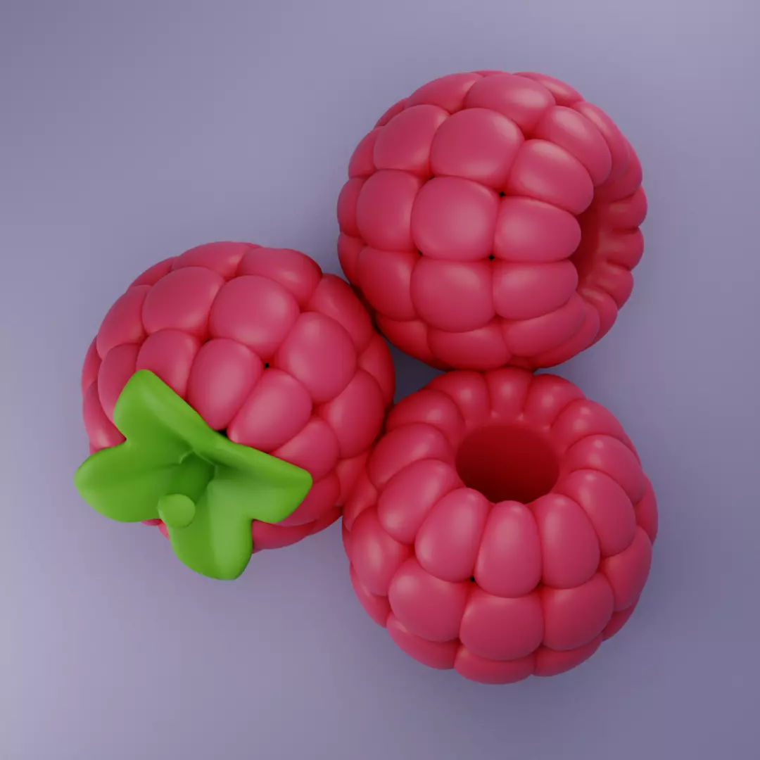stylized raspberries Low-poly 3D model_0