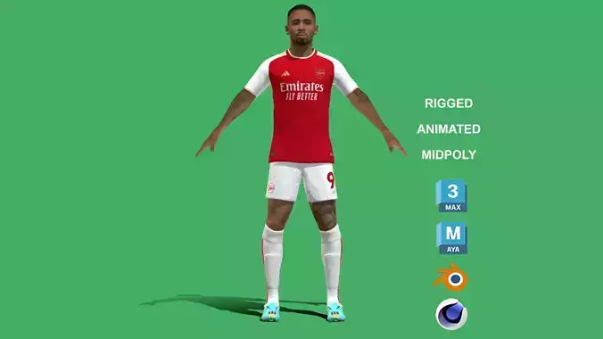 3D Rigged Gabriel Jesus EPL 2024 3D model