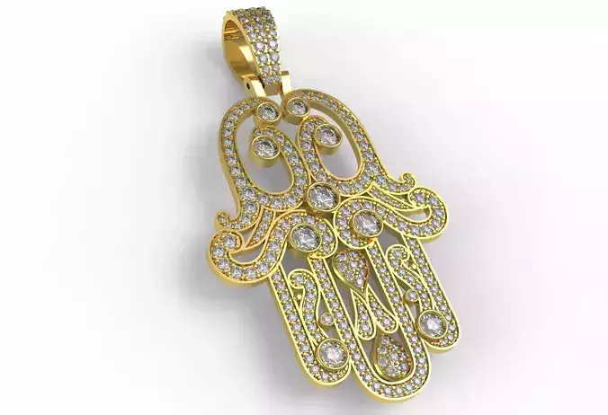Antique Hamsa Hand Art Deco Pendant